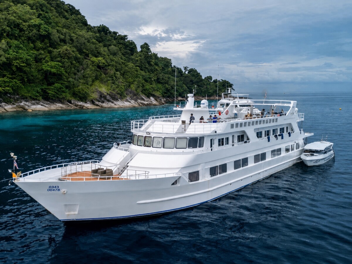 Liveaboard beside an Andaman island